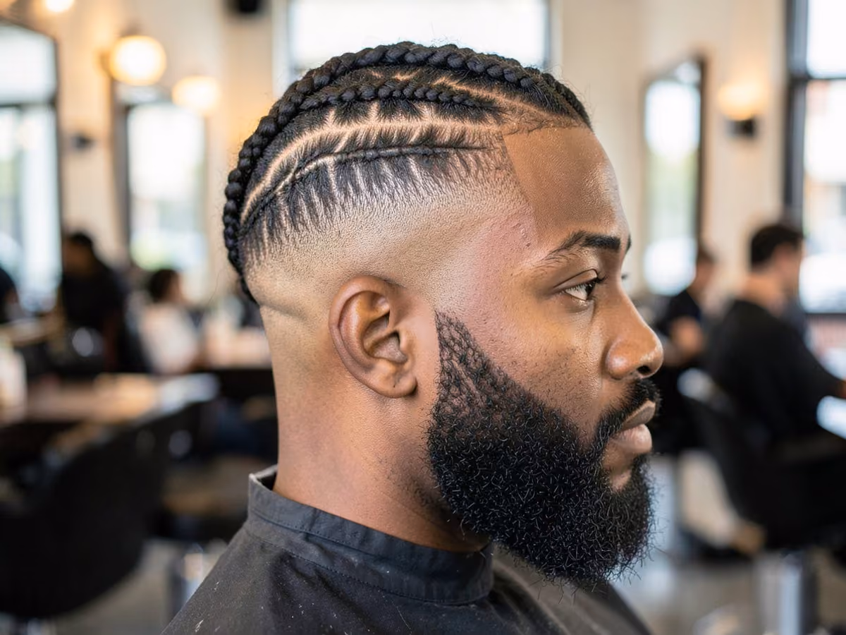 Man with a cornrows with skin fade