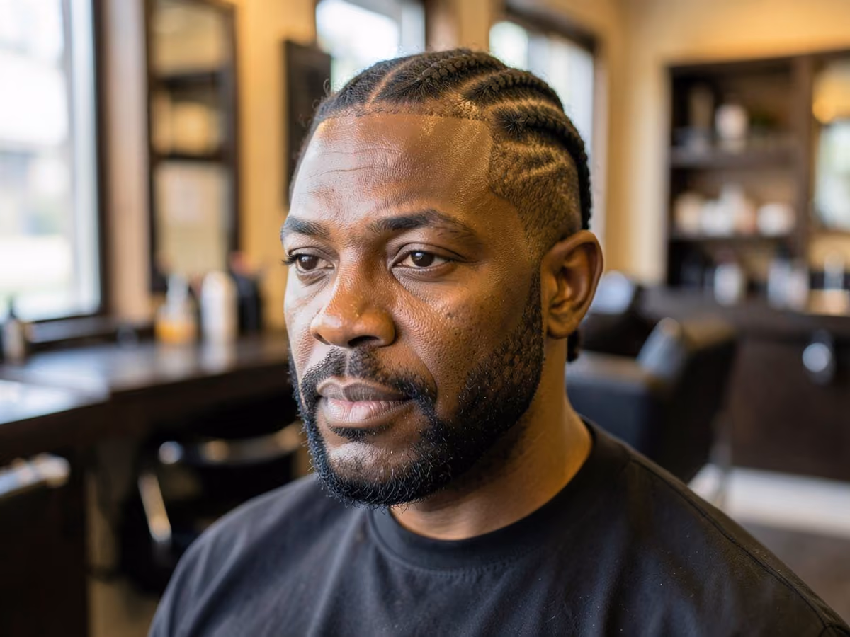 Man with a cornrows with stubble haircut