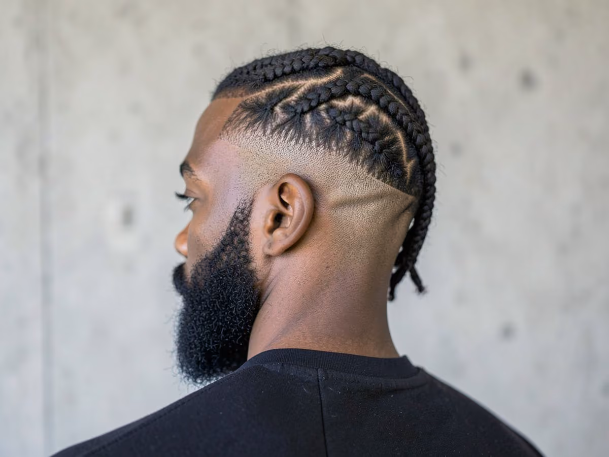 Man with a cornrows with taper fade