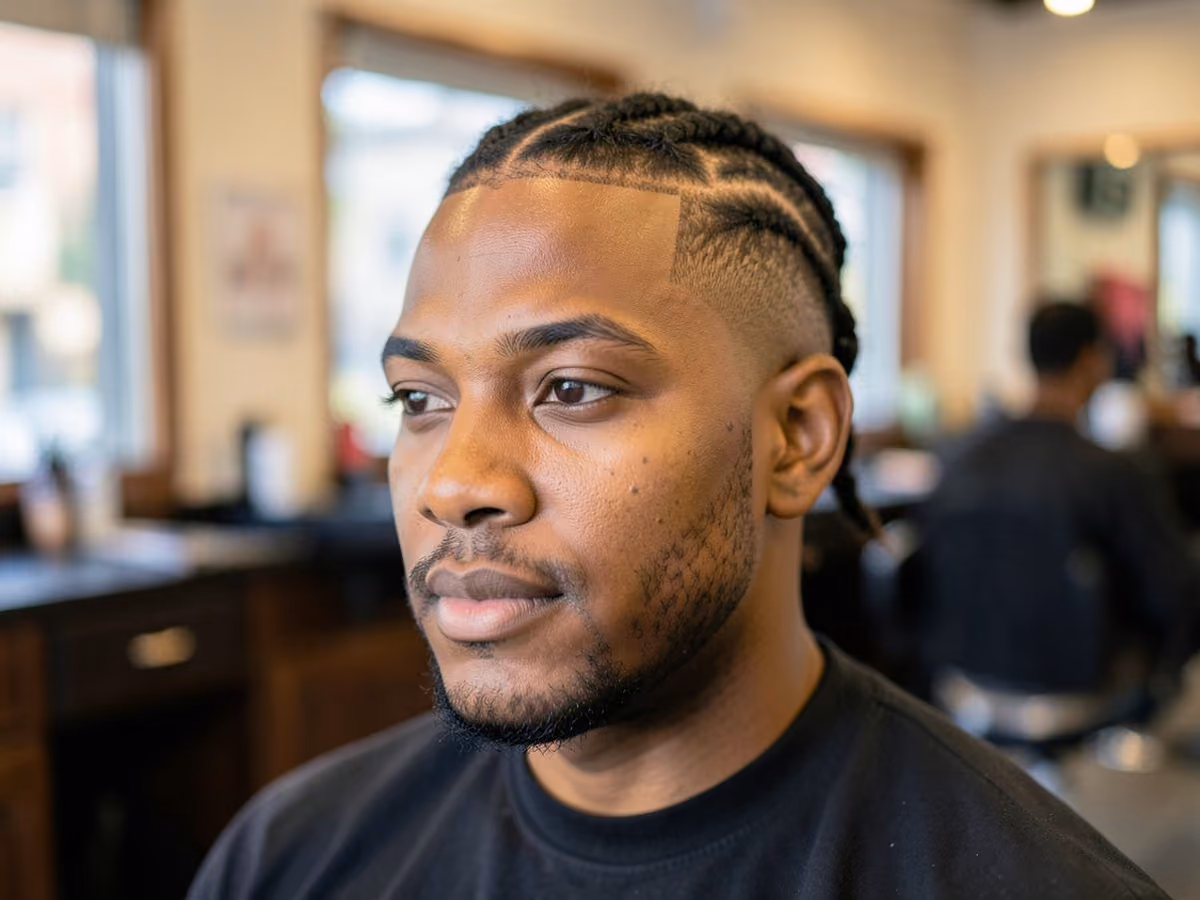 Man with a cornrows with temple fade
