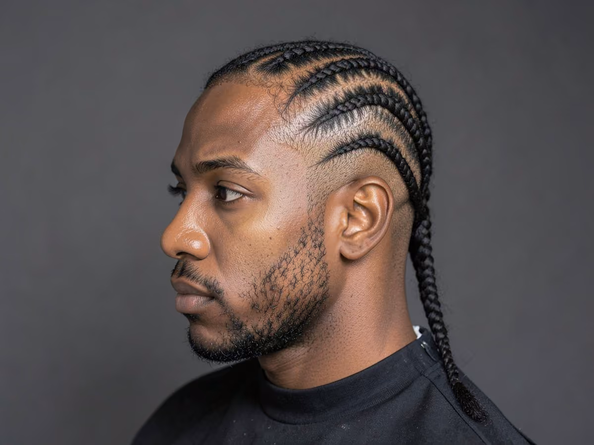 Man with a curved cornrows haircut