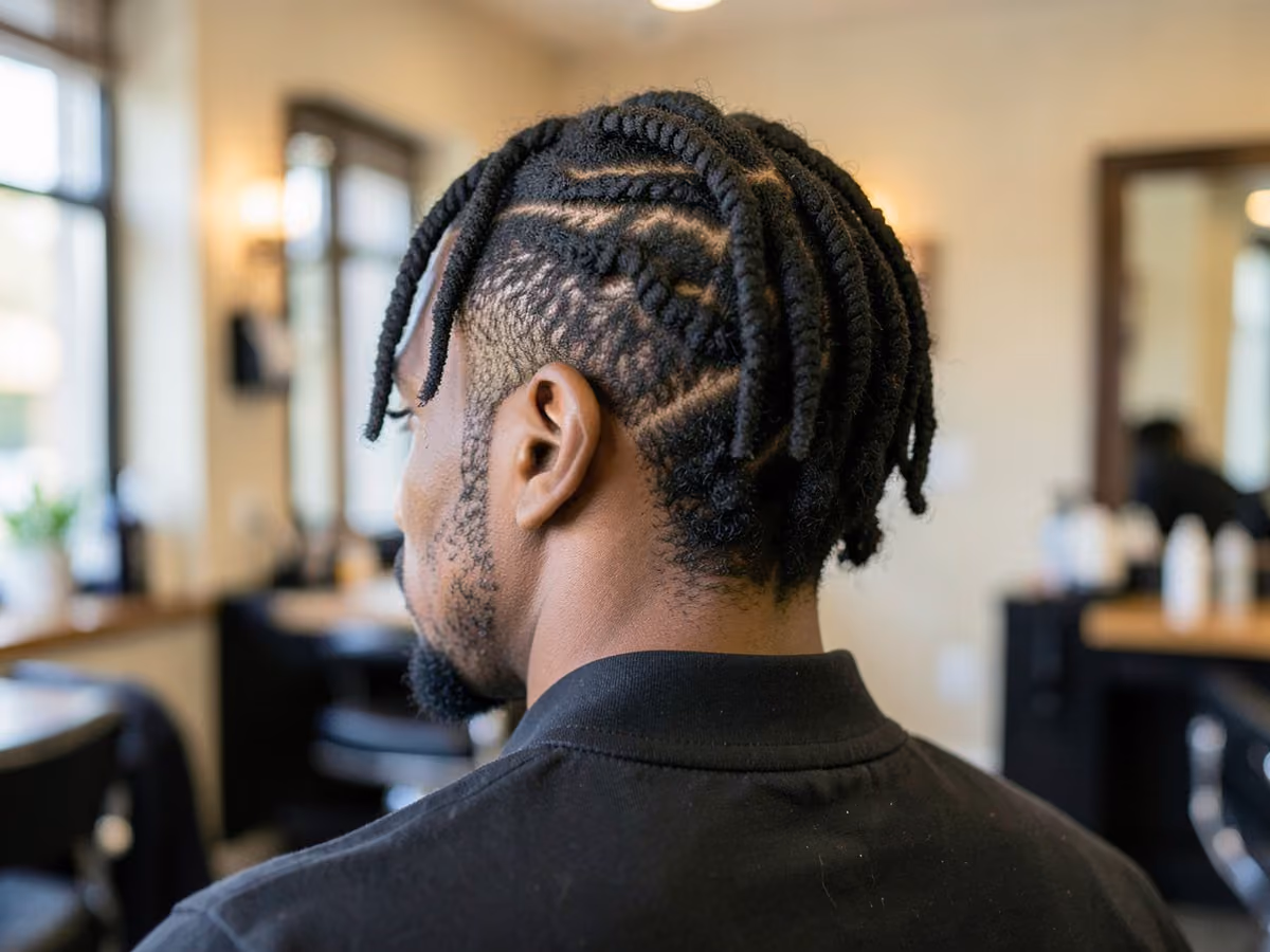 Man with a half cornrows half afro haircut
