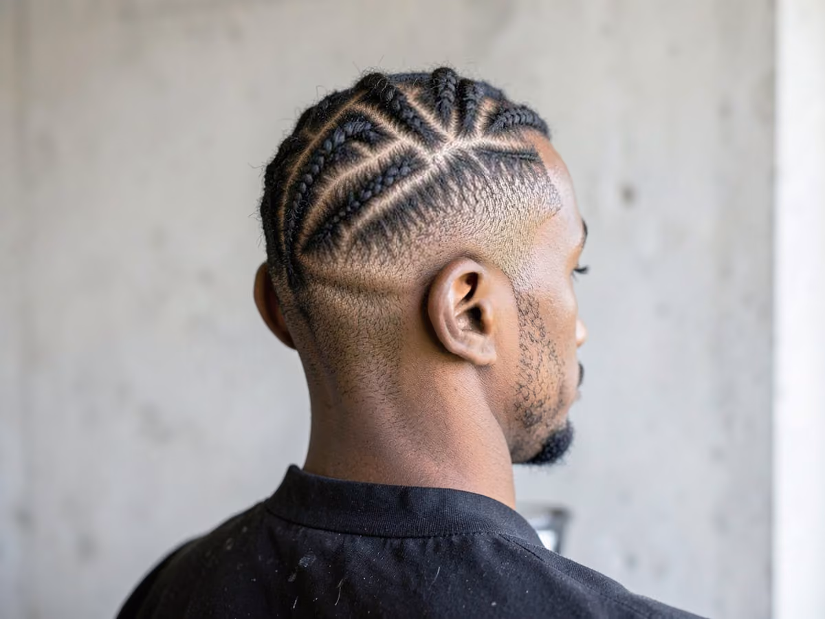 Man with a small cornrows haircut