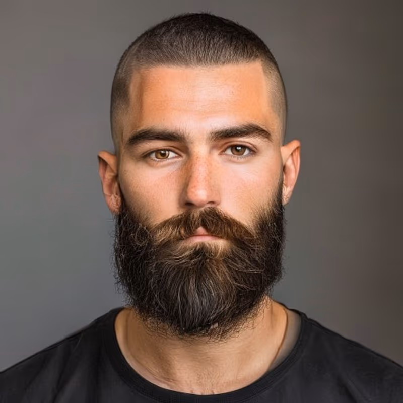 Crew Cut with Beard hairstyle for men 2026 — Crew Cut variation, best for A fuller, more mature look, modern barbering by Master Stylist Jessica Hamilton