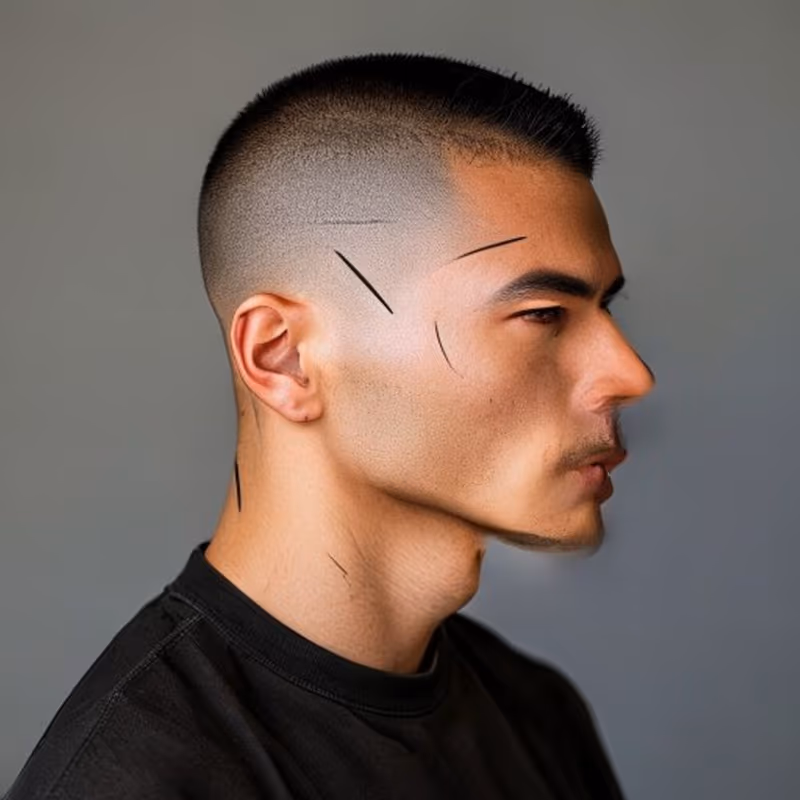 Crew Cut with Design hairstyle for men 2026 — Crew Cut variation, best for Statement, eye-catching looks, modern barbering by Master Stylist Jessica Hamilton