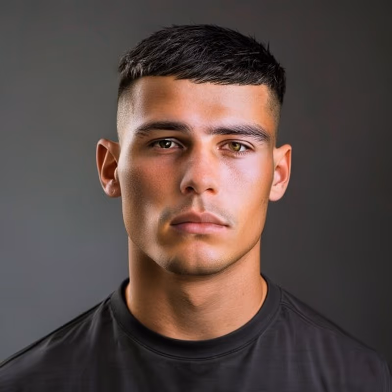 Crew Cut with Fringe hairstyle for men 2026 — Crew Cut variation, best for A crop-crew hybrid with a younger edge, modern barbering by Master Stylist Jessica Hamilton