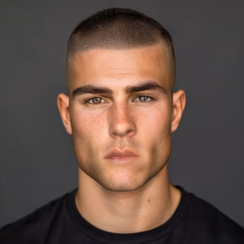 Induction Cut hairstyle for men 2026 — Crew Cut variation, best for The shortest, lowest-effort option, modern barbering by Master Stylist Jessica Hamilton