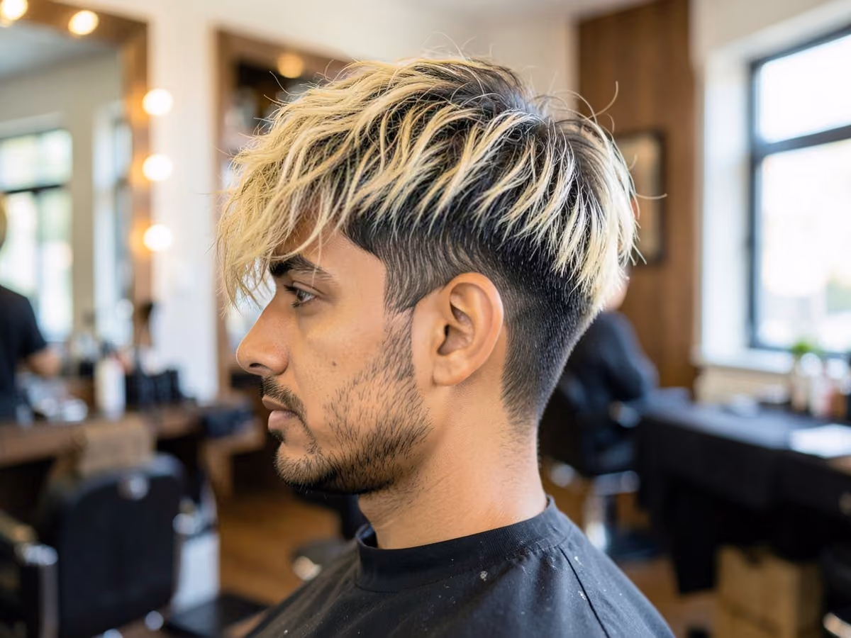 Man with a cristiano ronaldo blond highlights haircut