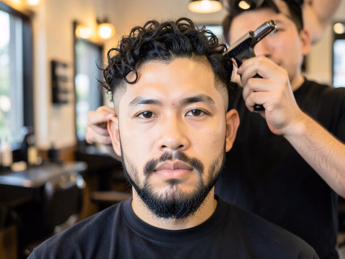Man with a biracial curly fade