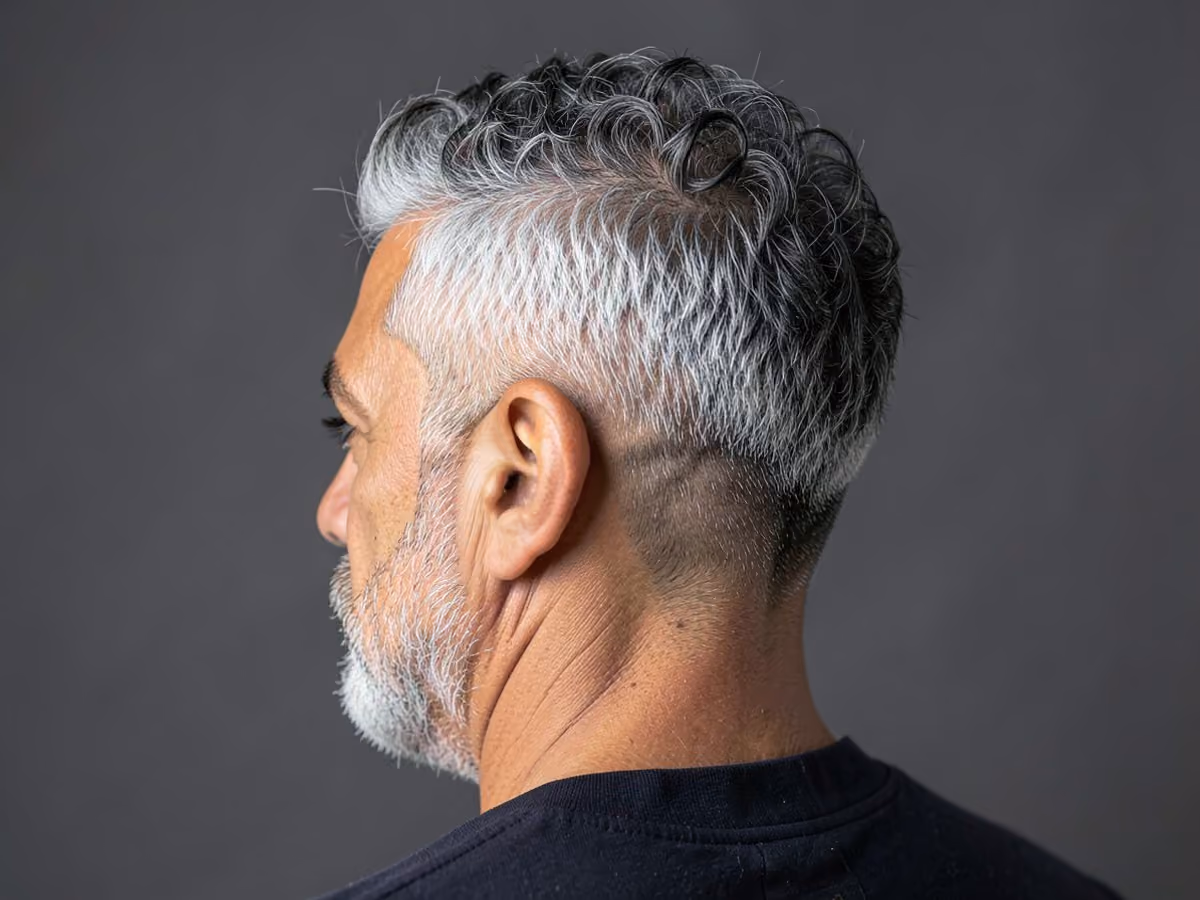 Man with a burst taper with curls haircut