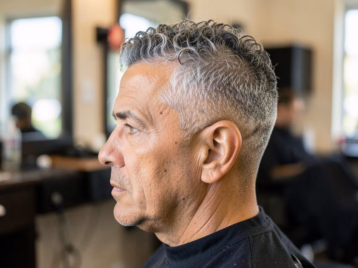 Man with a curly fade for older men
