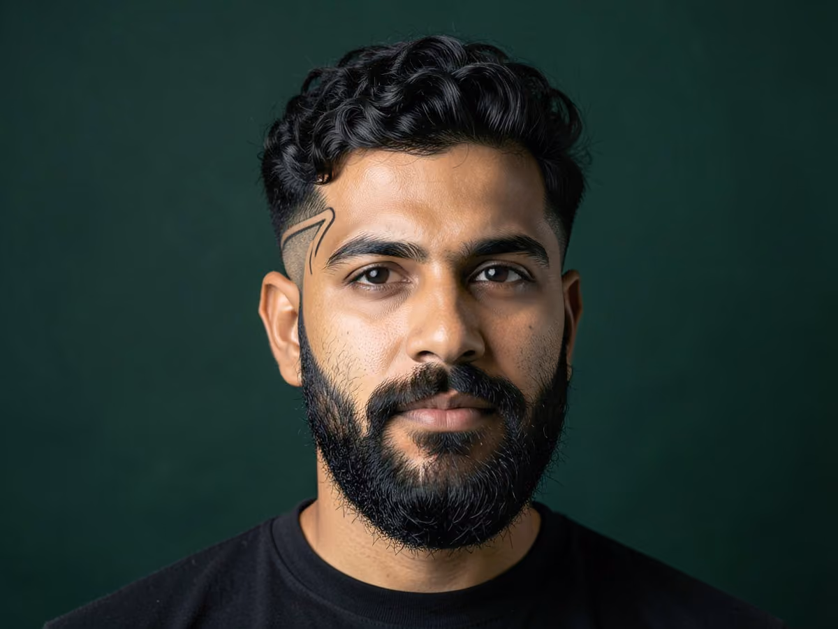 Man with a curly fade with design