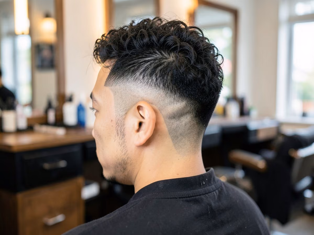 Man with a curly fade with line up