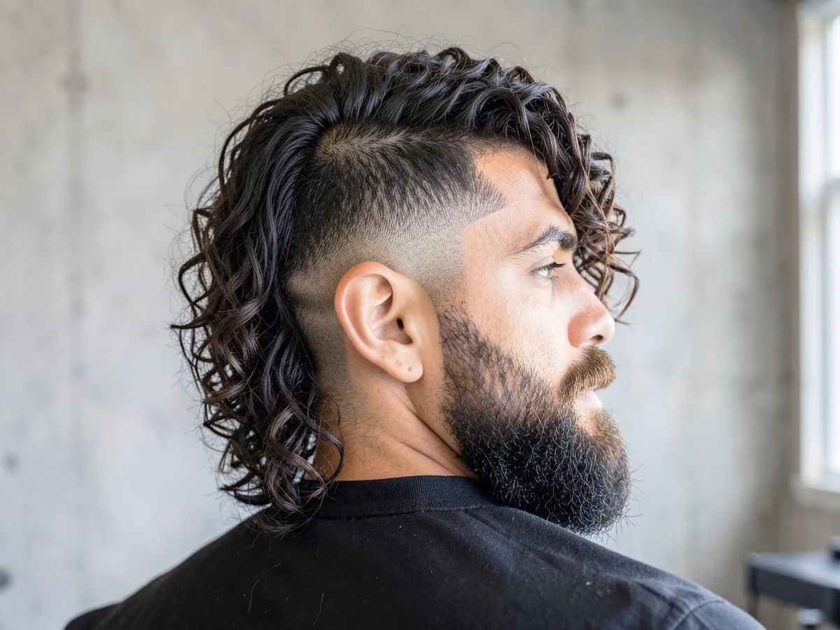 Man with a curly mullet fade