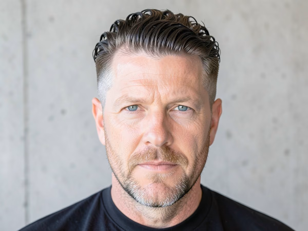 Man with a curly slick back fade