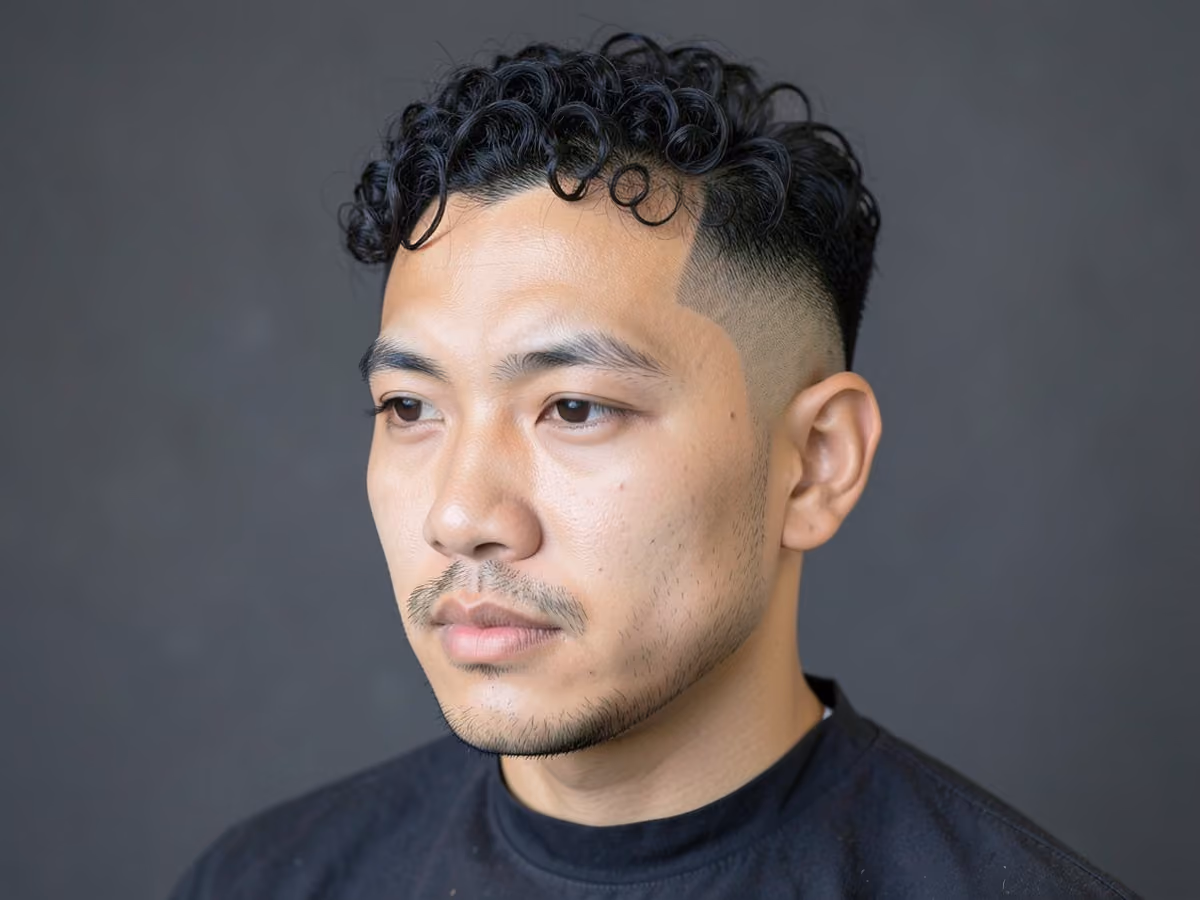 Man with a fine curly hair fade