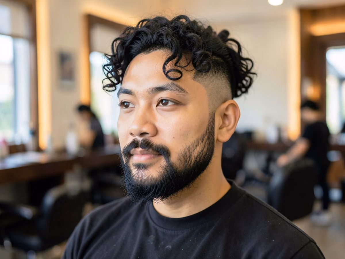 Man with a long curly hair fade