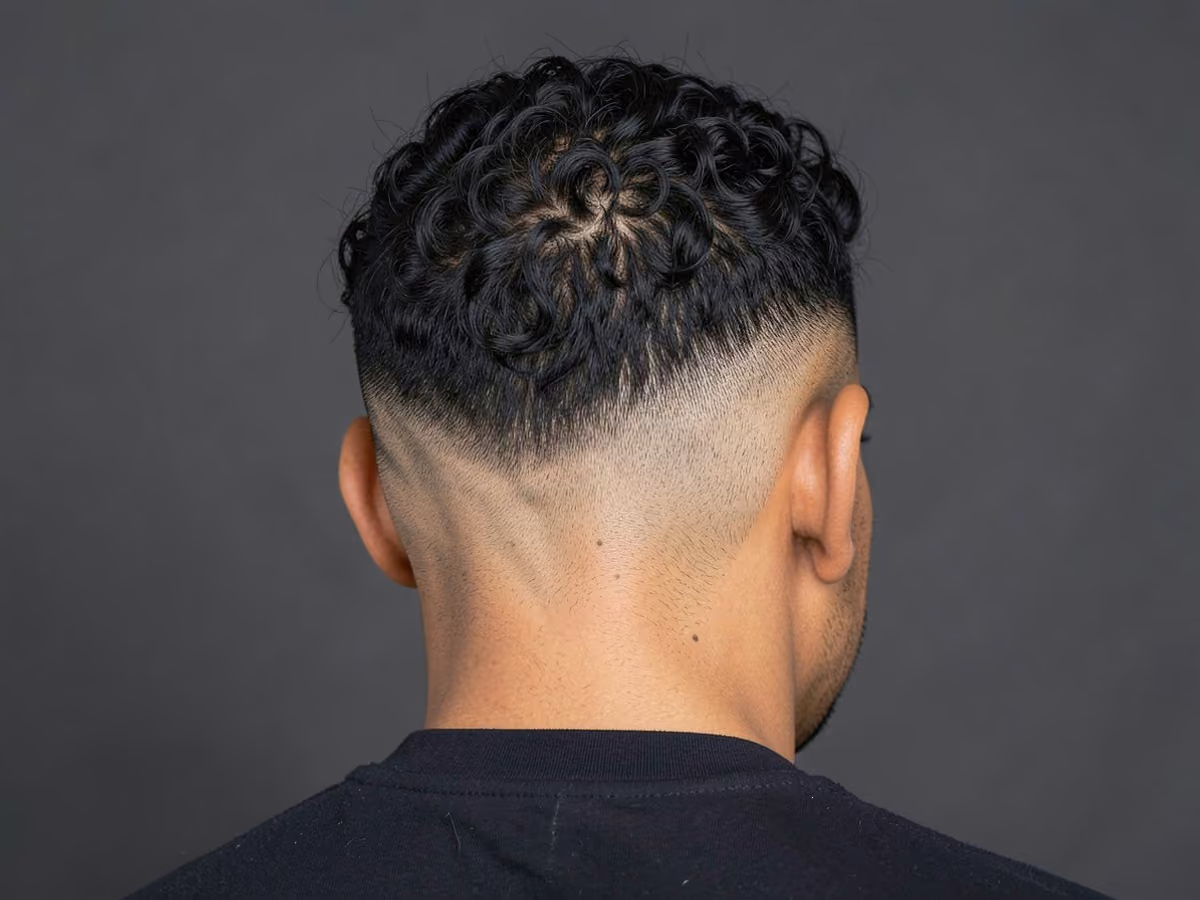 Man with a mid skin fade with curls