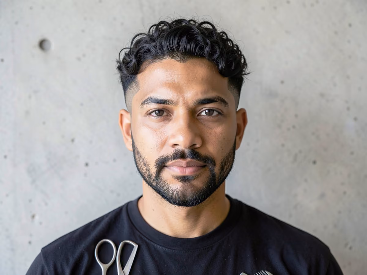 Man with a scissor fade with curls