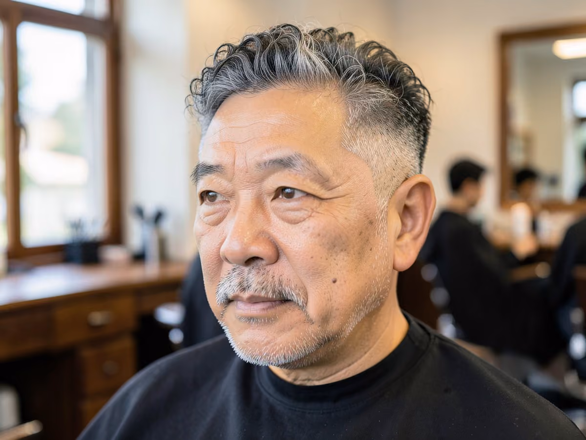 Man with a thick curly hair fade