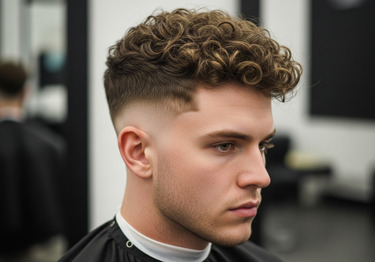 Curly Drop Fade Hairstyle 2026 - Curved Drop Fade with Curls