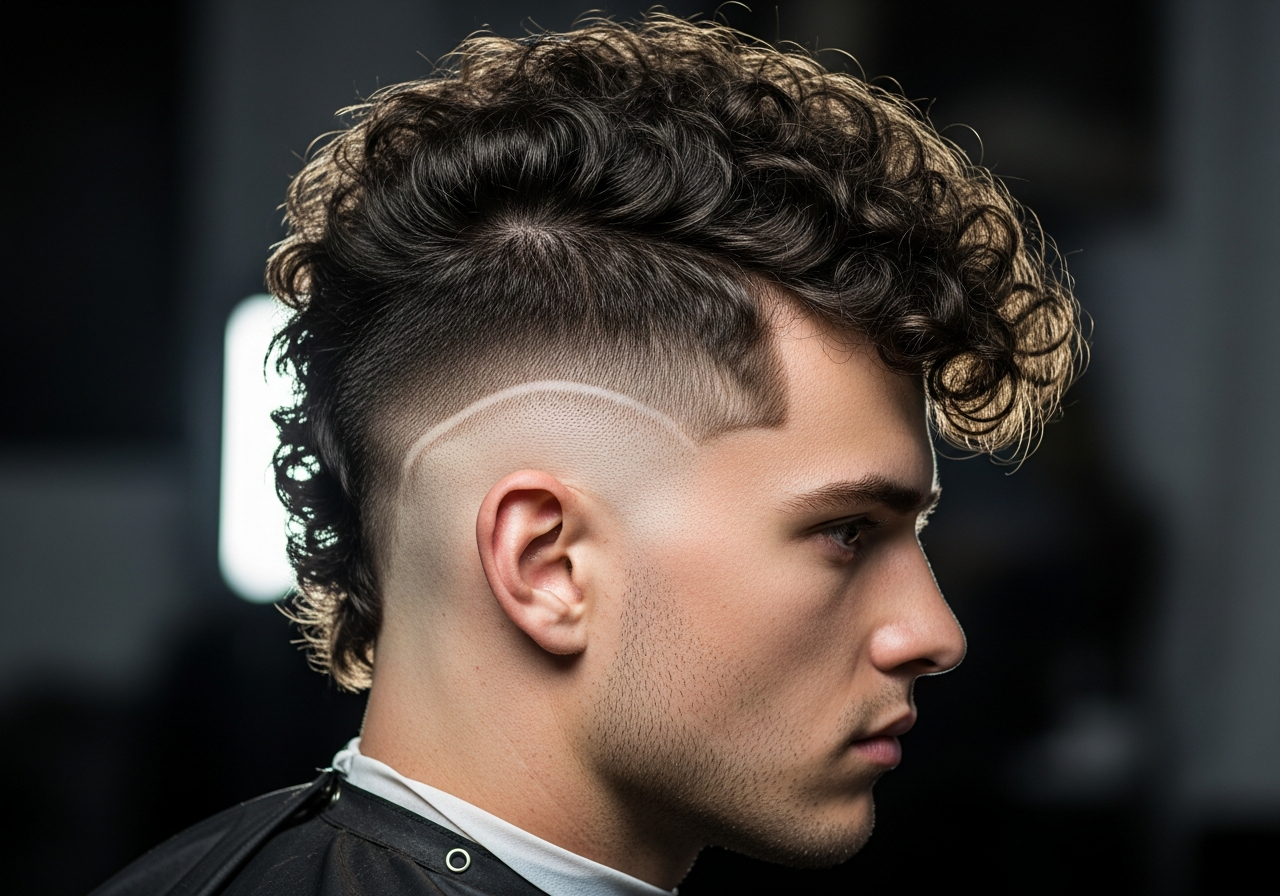 Curly Faux Hawk 2026 - Central Curly Height with Tapered Sides