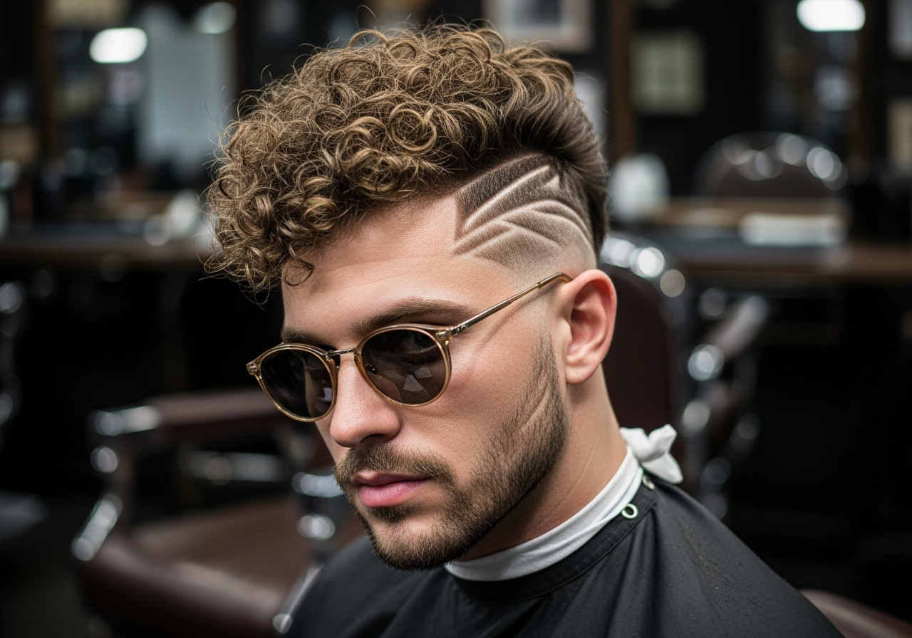 Curly with Line Design 2026 - Custom Shaved Pattern Curly Hair