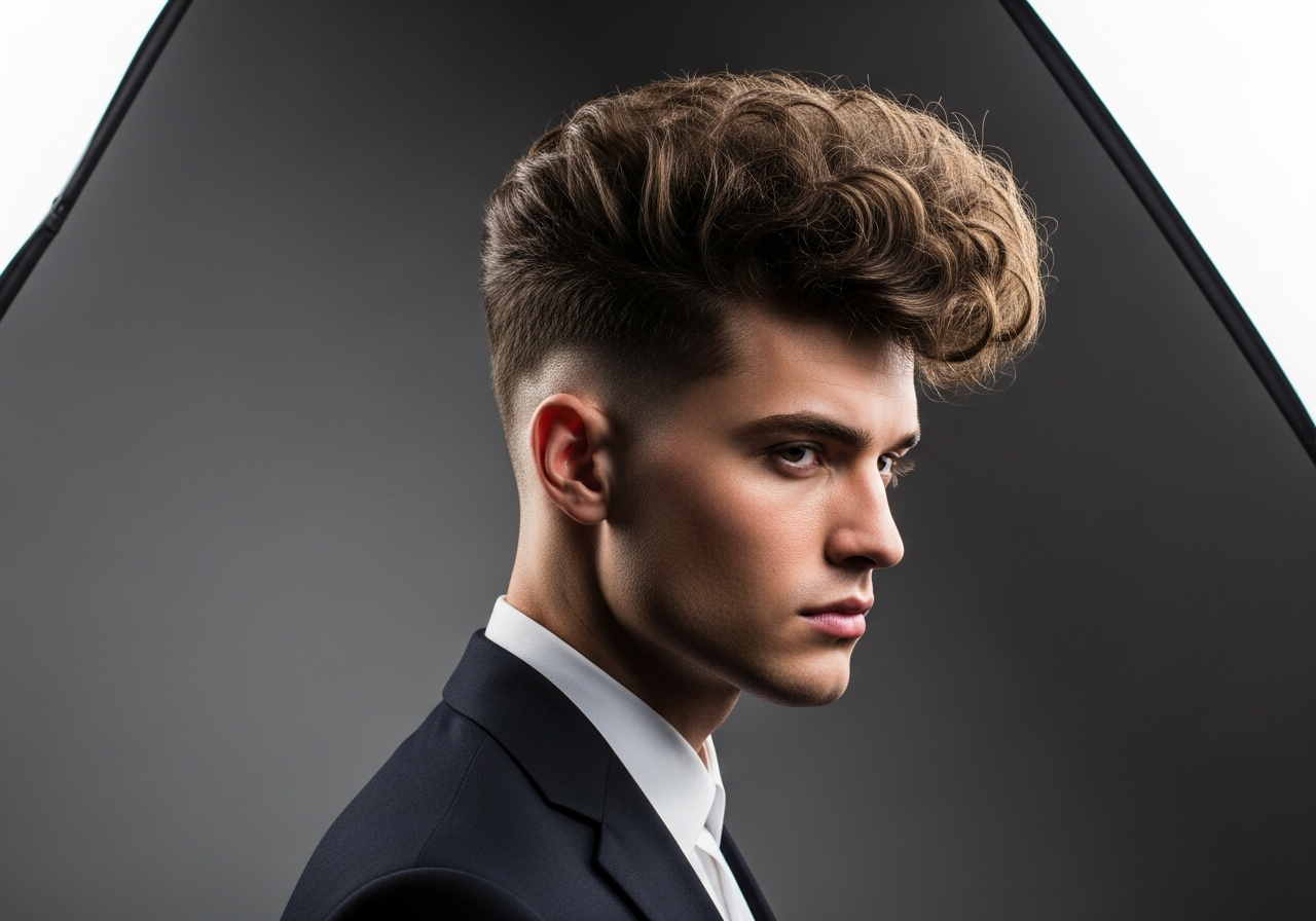 Curly Pompadour Hairstyle 2026 - High Volume Curly Hair for Round Faces