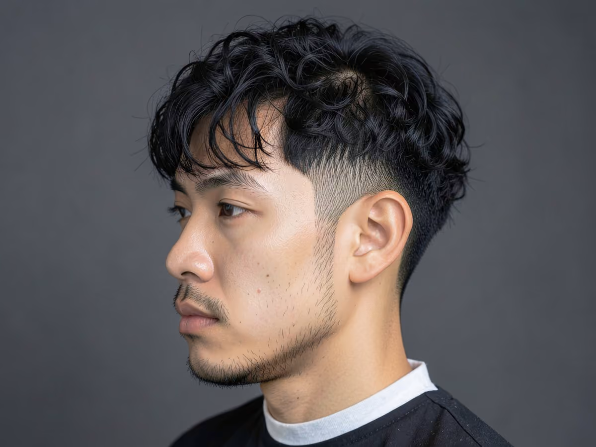 Man with a curly bowl cut