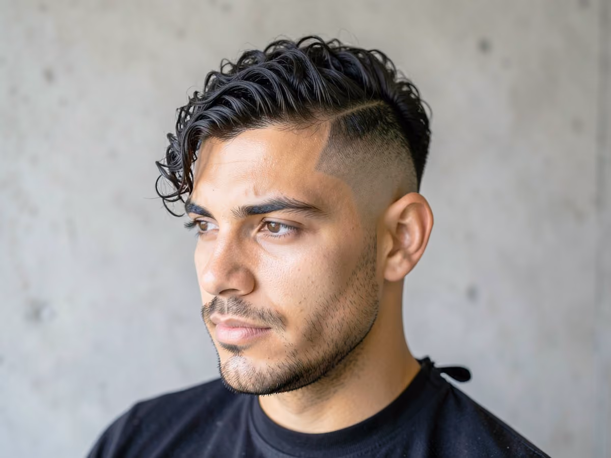 Man with a curly comb over fade