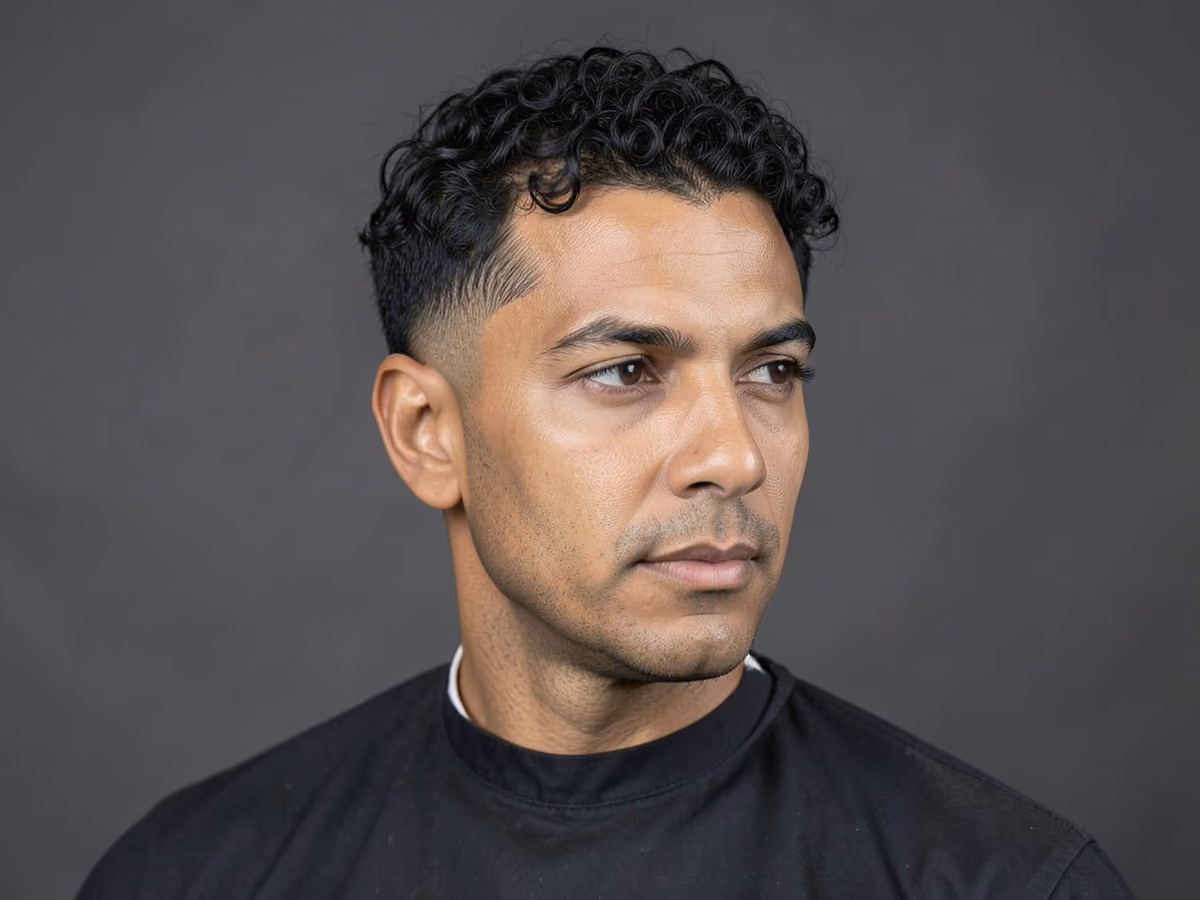Man with a curly hair for receding hairline