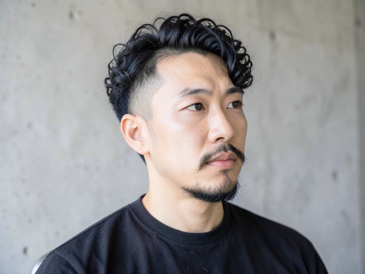 Man with a curly hair with goatee