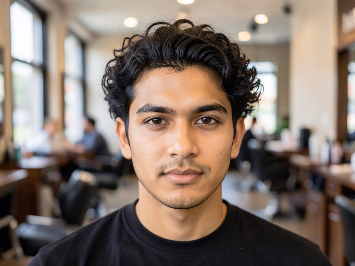 Man with a curly perm haircut
