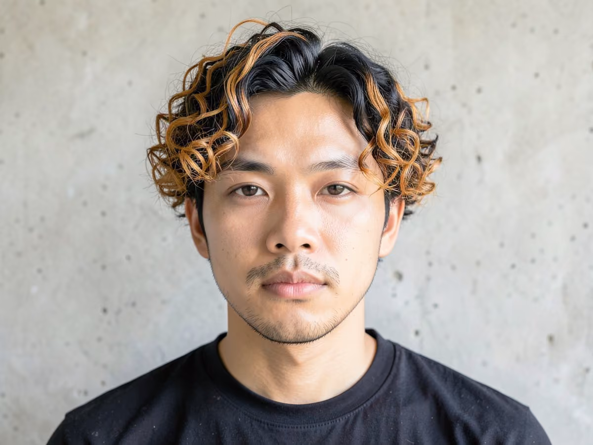 Man with a highlighted curls haircut