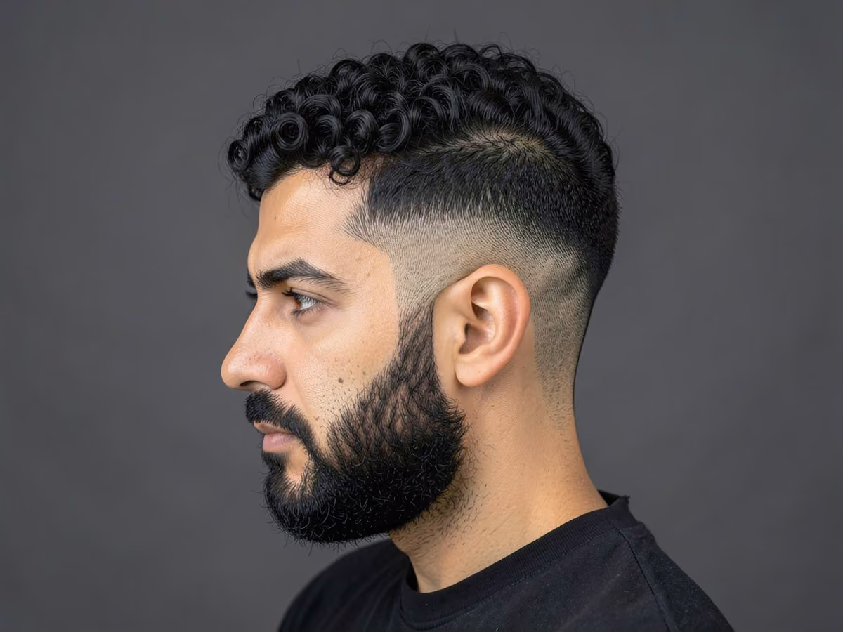 Man with a tight curl perm haircut