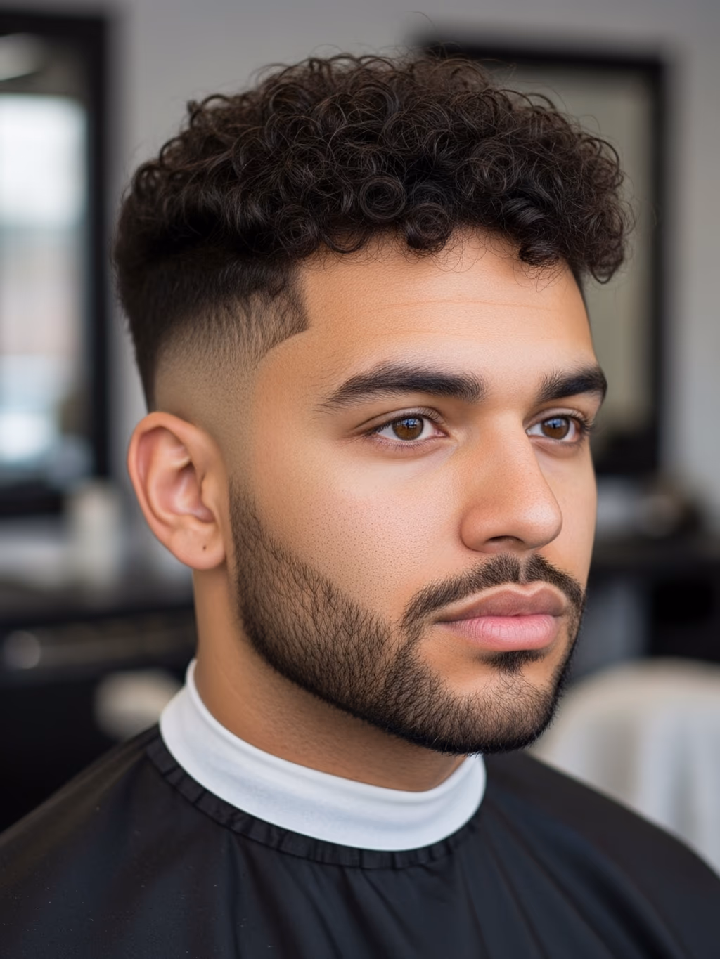 Faded Curly High Top Fade hairstyle for men 2026 — curly high top fade variation, best for heart-shaped faces balancing forehead width, modern barbering by Master Stylist Jessica Hamilton