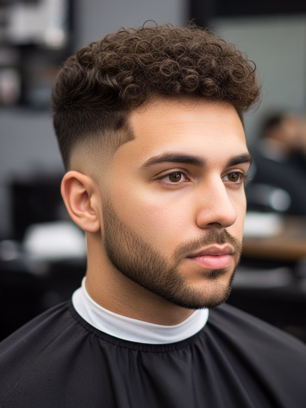 Tapered Curly High Top Fade hairstyle for men 2026 — curly high top fade variation, best for diamond faces with prominent cheekbones, modern barbering by Master Stylist Jessica Hamilton