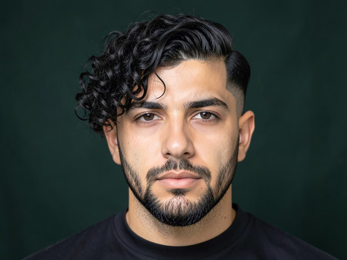 Man with a curly comb over undercut