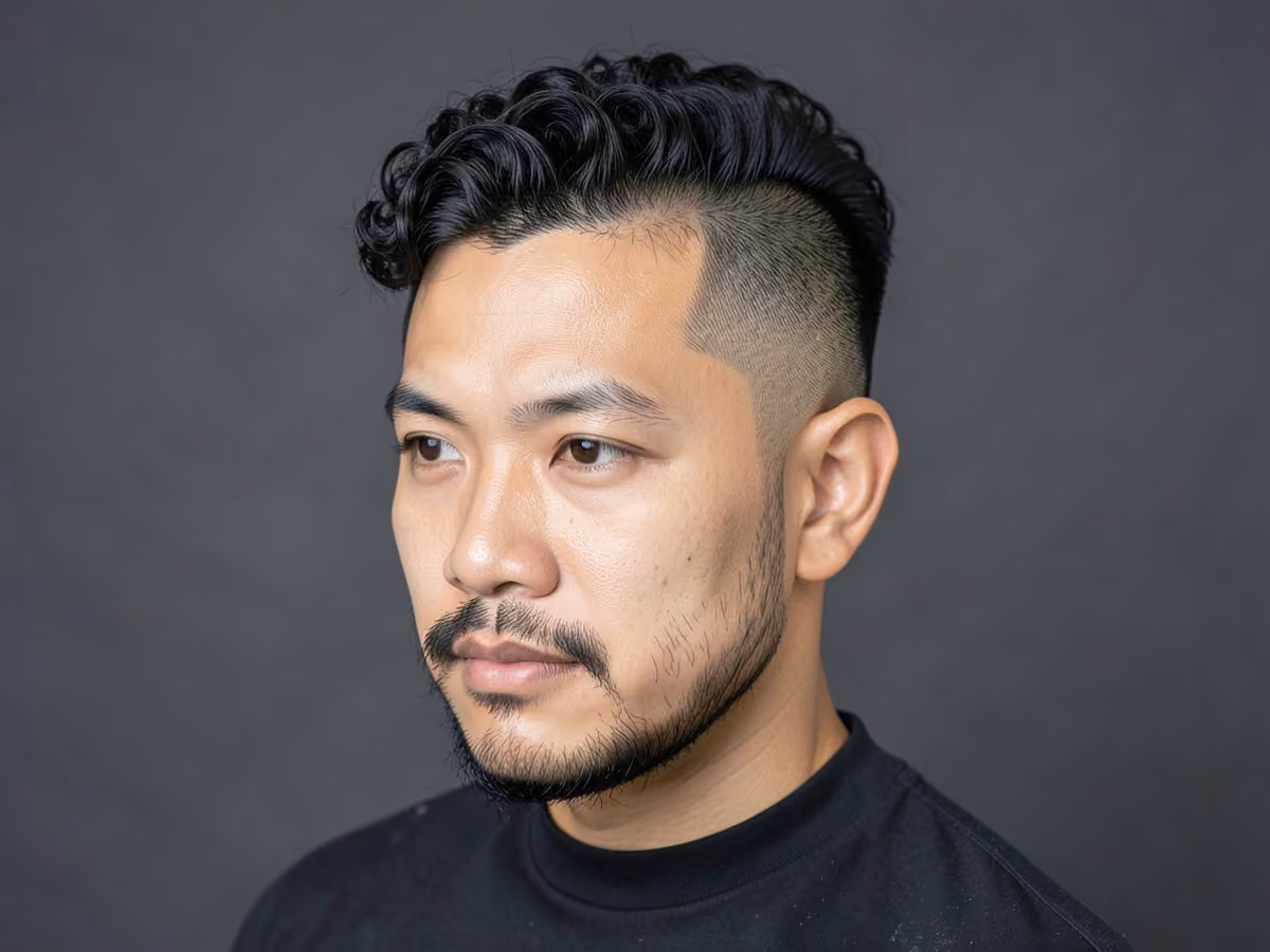 Man with a curly faux hawk undercut