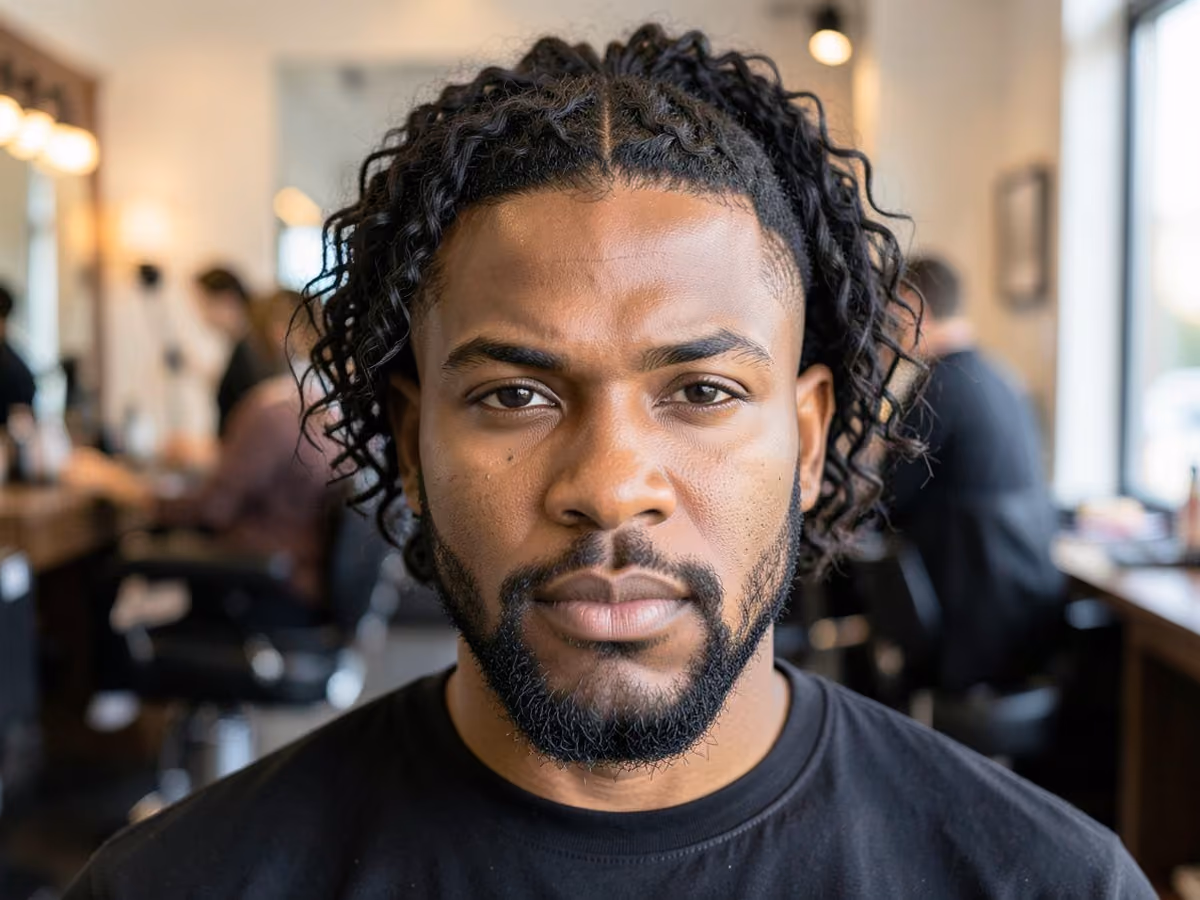 Man with a curly half up undercut