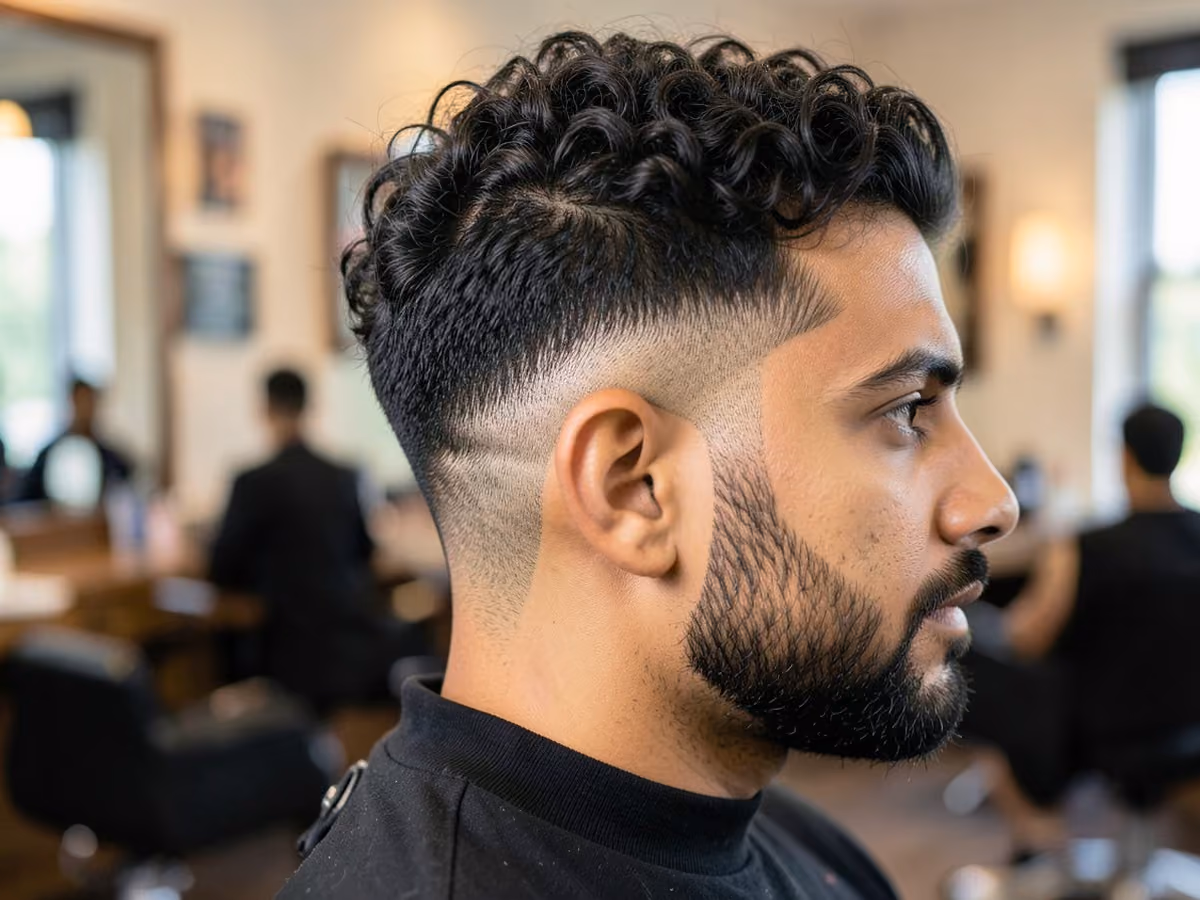 Man with a curly undercut for round face