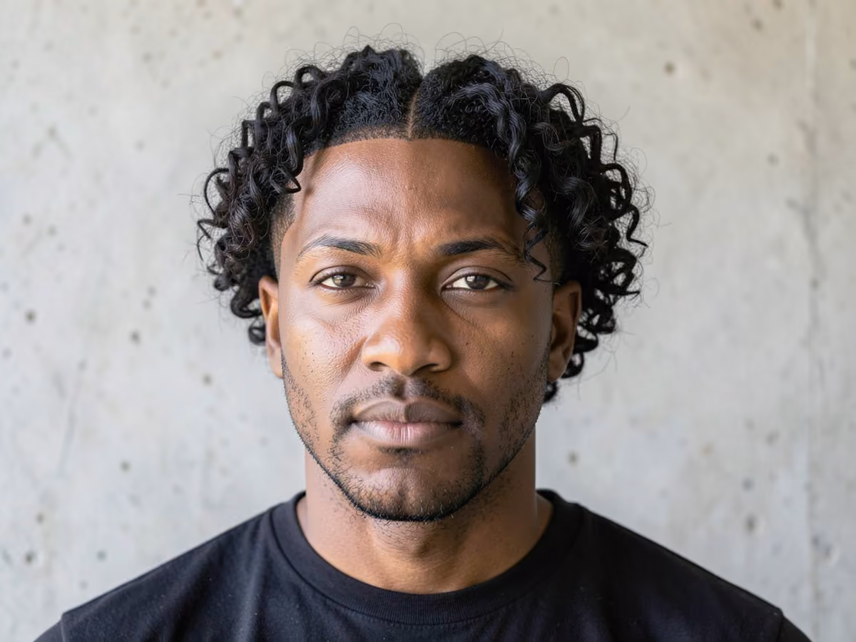 Man with a curly undercut middle part
