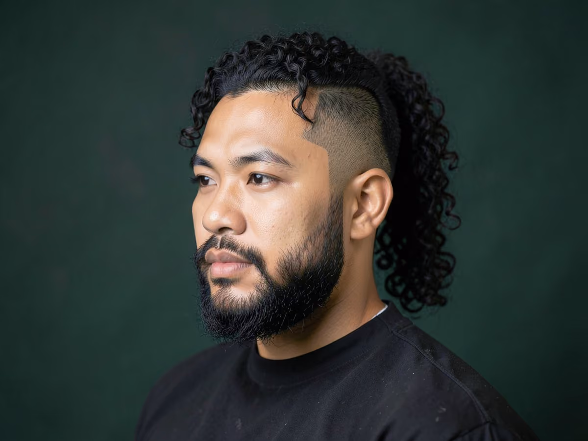 Man with a curly undercut ponytail