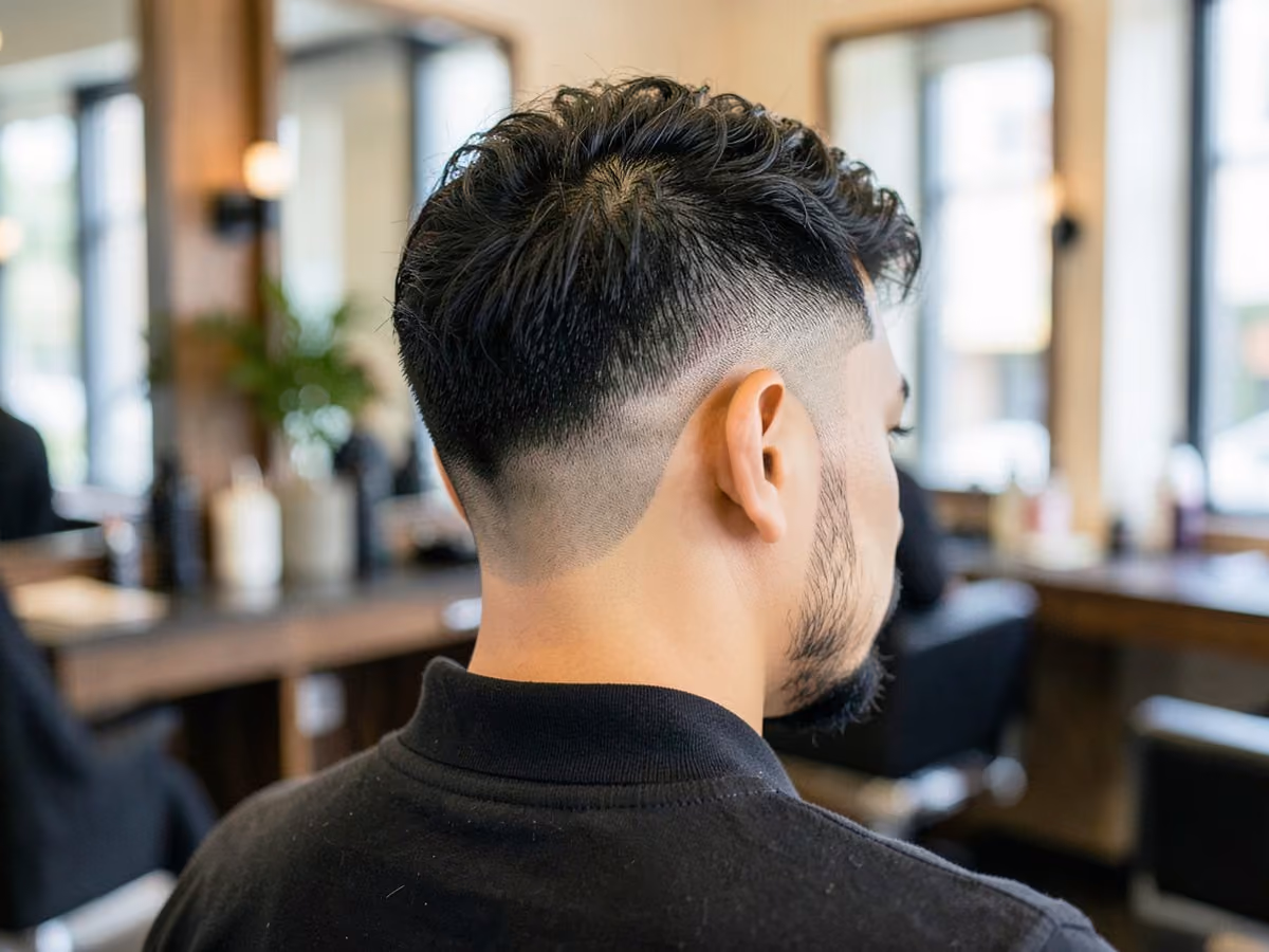 Man with a curly undercut with burst fade