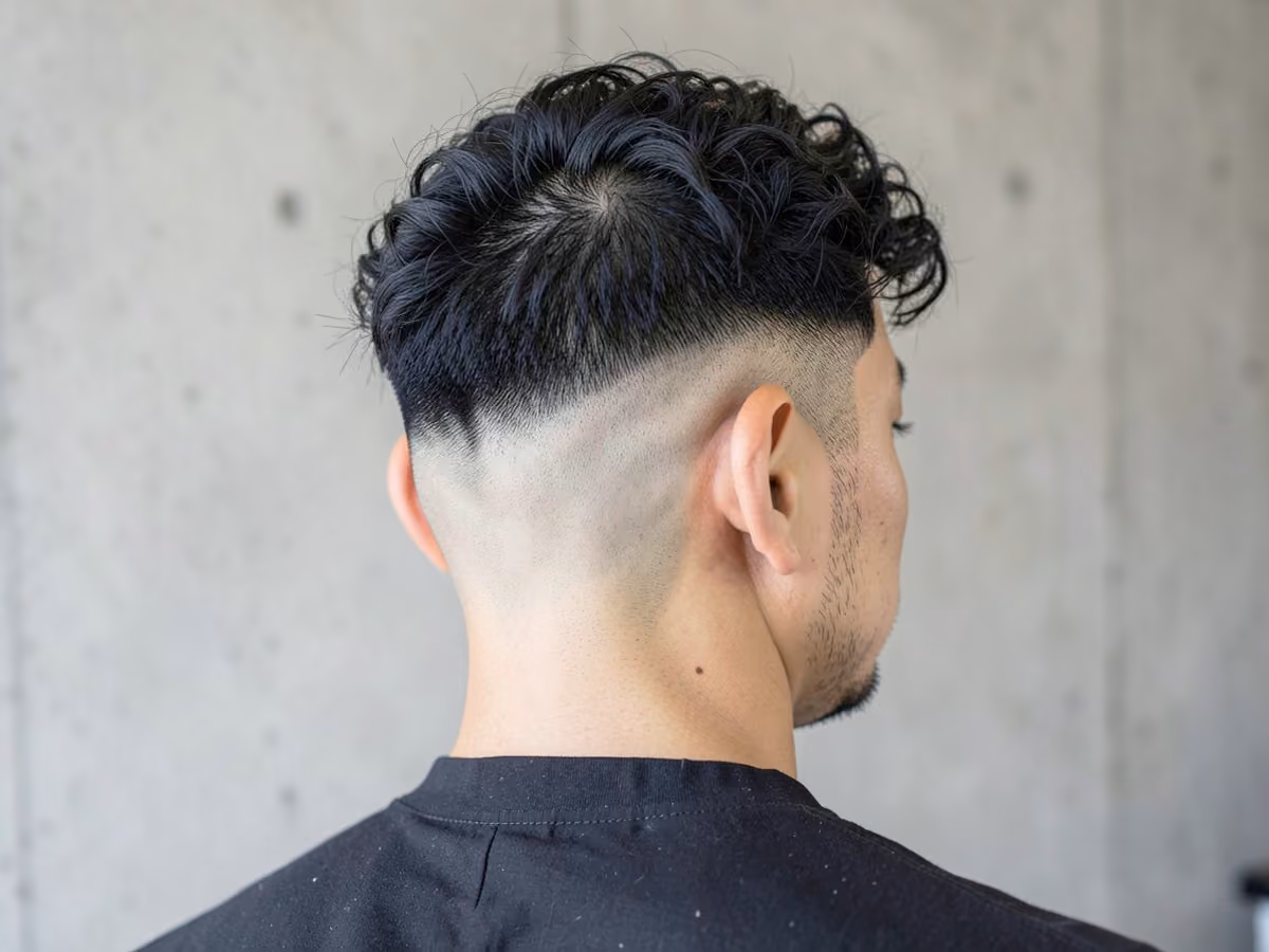 Man with a curly undercut with drop fade