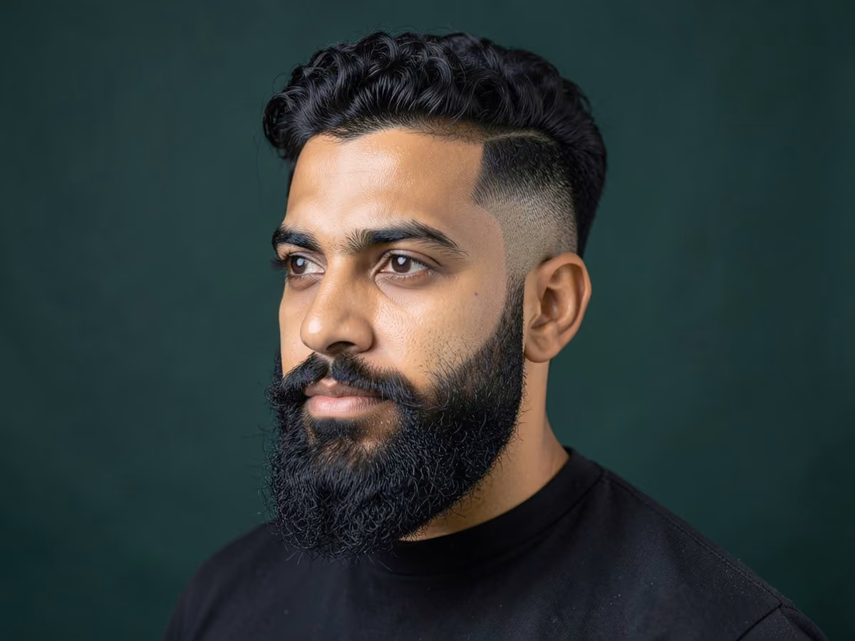 Man with a curly undercut with full beard