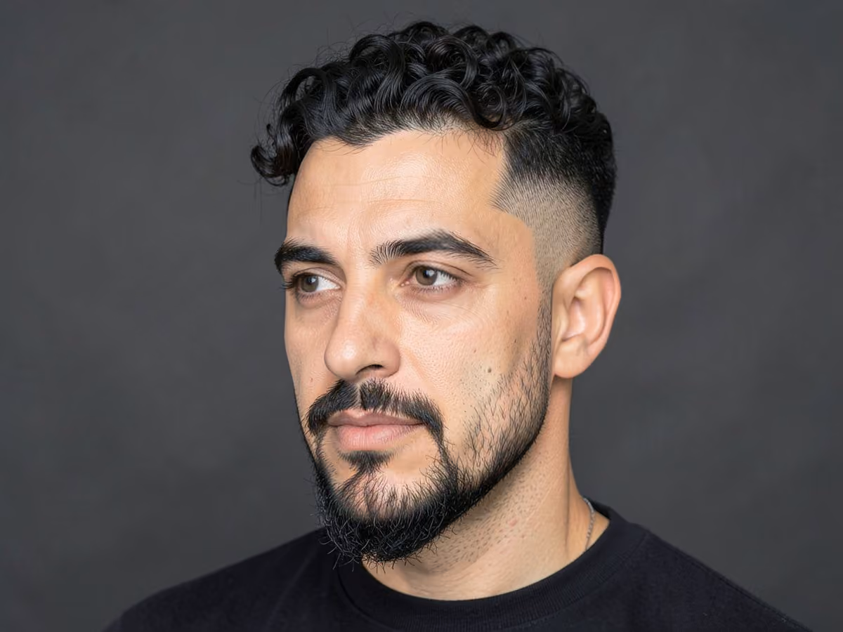 Man with a curly undercut with goatee