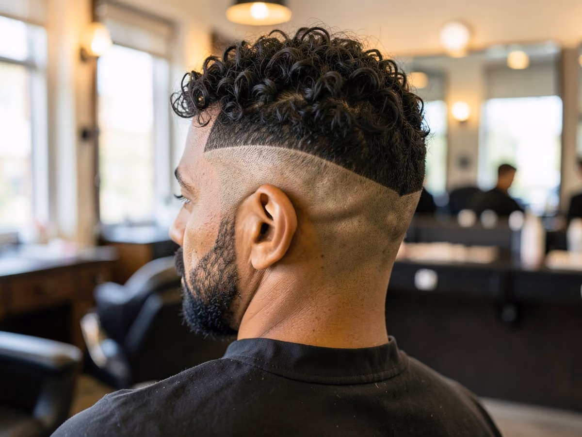 Man with a curly undercut with line up