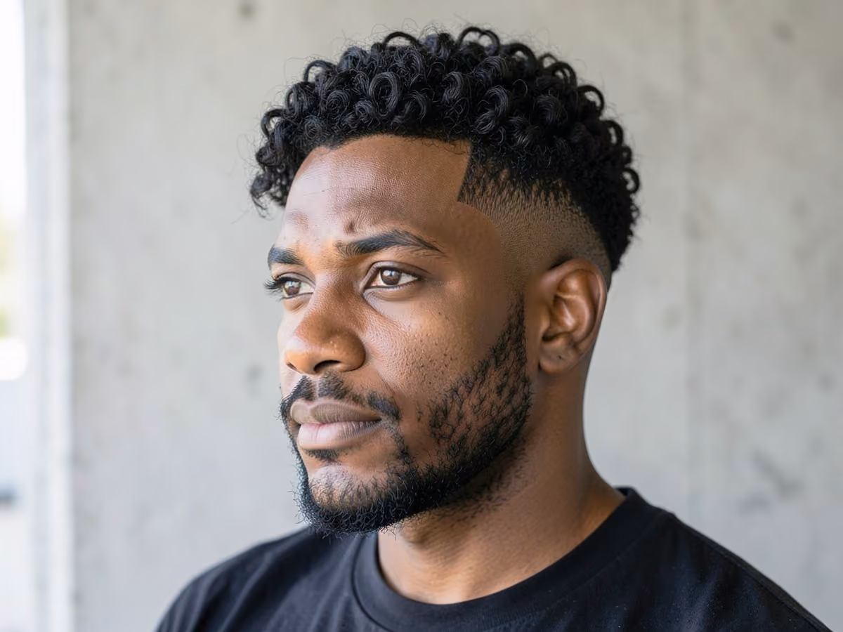 Man with a curly undercut with stubble