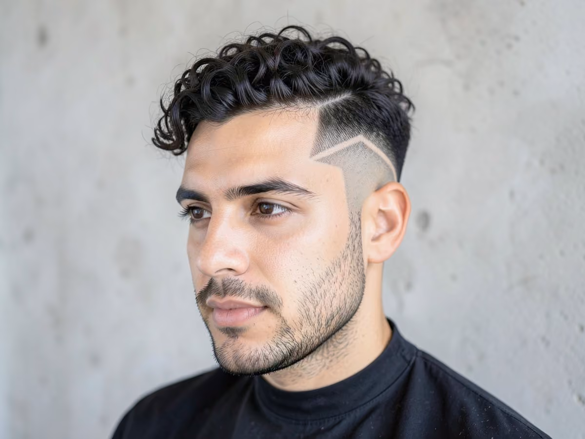 Man with a curly undercut with zigzag design